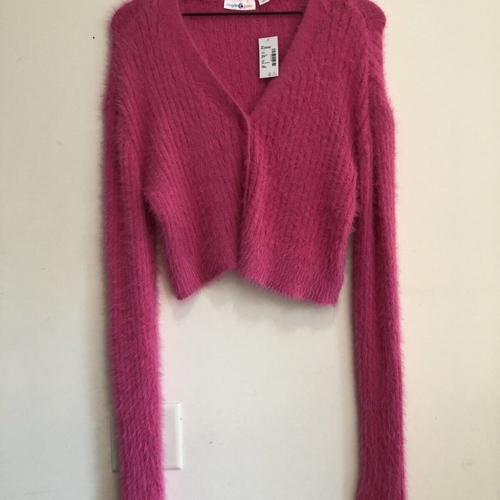 NWT Sugar and Jade pink fuzzy cardigan size XL
